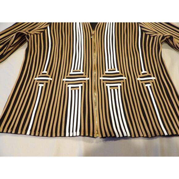 ChicosTravelers 3 XL 16/18 Faux Lines Leather Striped Jacket Brown Black White - Picture 5 of 13